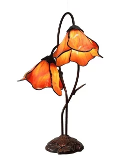 New 🎁 G&G Bro Double Lotus Tiffany Lamp Table Orange 🎉