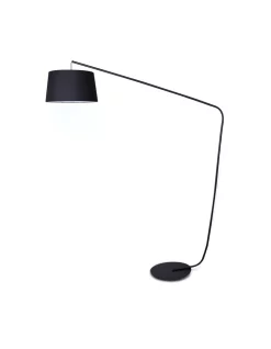 Deals 🎁 Sarantino Metal Arc Floor Lamp In Black Finish Wih Linen Taper Drum Round Shade Black 🛒