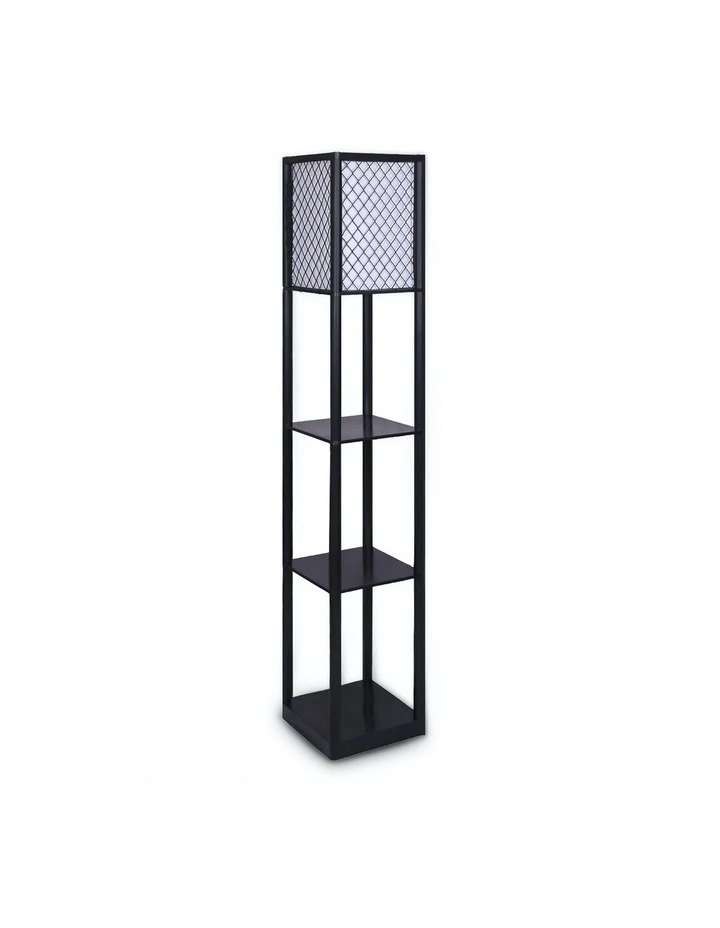 New 𧨠Sarantino Etagere Floor Lamp Diamond Design Fabric Shade With Shelves Black π