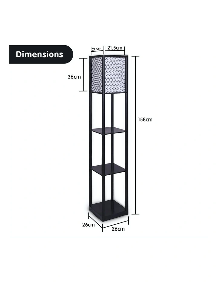 New 𧨠Sarantino Etagere Floor Lamp Diamond Design Fabric Shade With Shelves Black π - Image 2