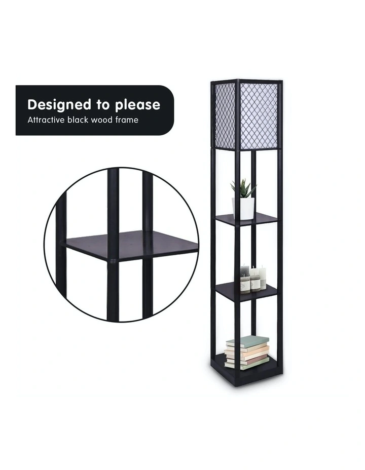 New 𧨠Sarantino Etagere Floor Lamp Diamond Design Fabric Shade With Shelves Black π - Image 3