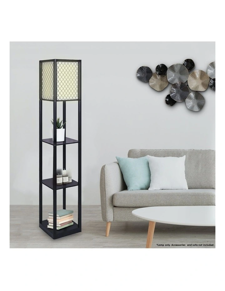 New 𧨠Sarantino Etagere Floor Lamp Diamond Design Fabric Shade With Shelves Black π - Image 4