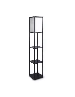 Best deal ✔️ Sarantino Etagere Floor Lamp Shelves Black Frame Tapered Linen Brown Fabric Shade Stand 😉