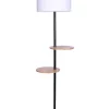 Cheap 😀 Sarantino Metal Floor Lamp Stand With Black Post In Round Shade Wooden Shelves White ⭐