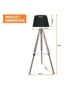 Alternative view of Promo ???? Sarantino Solid Wood Tripod Floor Lamp Adjustable Height Stand Black Linen Round Shade ⭐