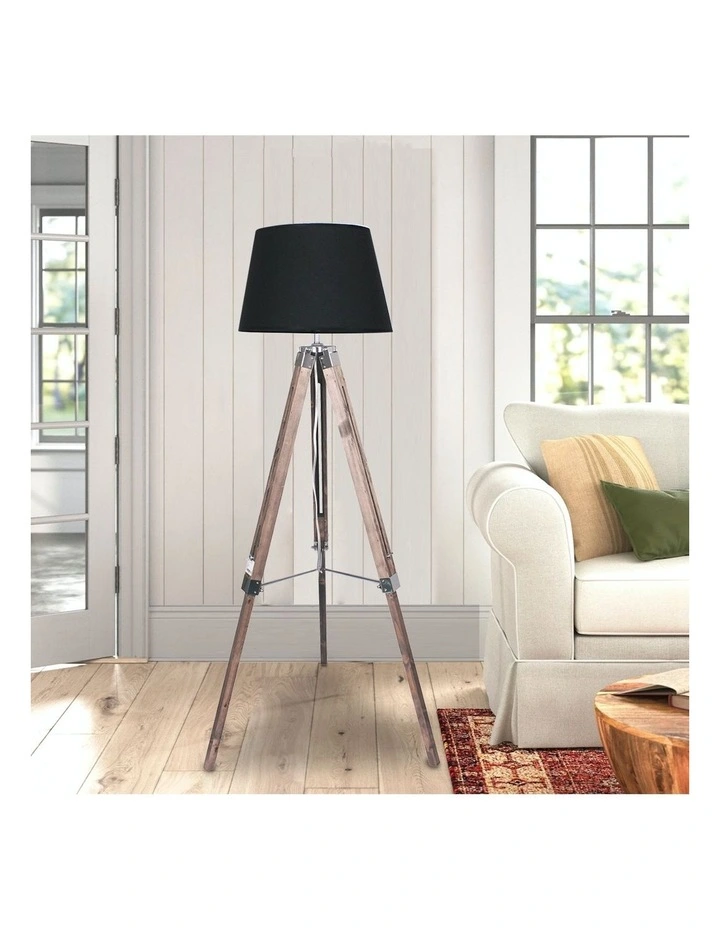 Promo ???? Sarantino Solid Wood Tripod Floor Lamp Adjustable Height Stand Black Linen Round Shade ⭐ 6 Promo ???? Sarantino Solid Wood Tripod Floor Lamp Adjustable Height Stand Black Linen Round Shade ⭐ - Image 6