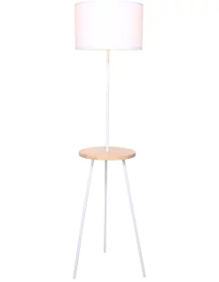 Best reviews of 🧨 Sarantino Metal Floor Lamp Stand Tripod In Round Shade Wooden Table Shelf White ⭐