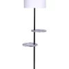 Best deal 🎉 Sarantino Metal Floor Lamp Stand Black Post In Round Shade Marble Finish Shelves White 🔥
