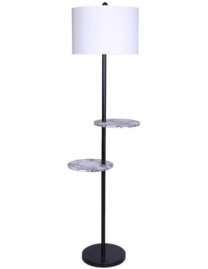 Best deal π Sarantino Metal Floor Lamp Stand Black Post In Round Shade Marble Finish Shelves White π₯