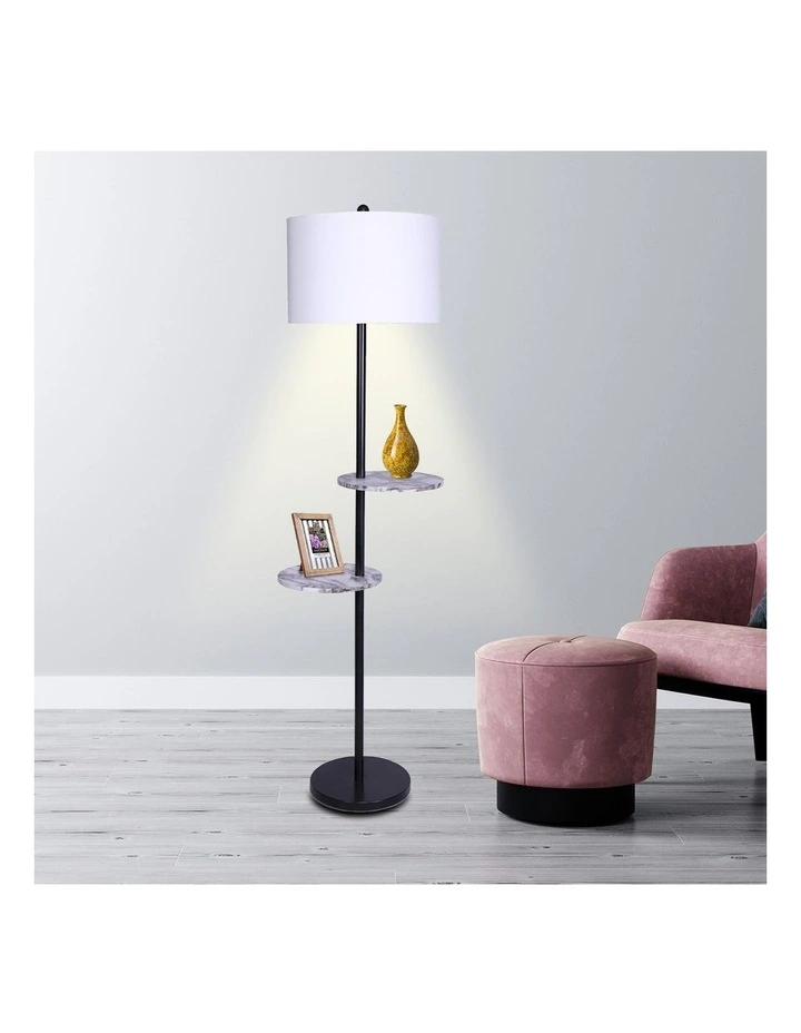 Best deal π Sarantino Metal Floor Lamp Stand Black Post In Round Shade Marble Finish Shelves White π₯ - Image 5