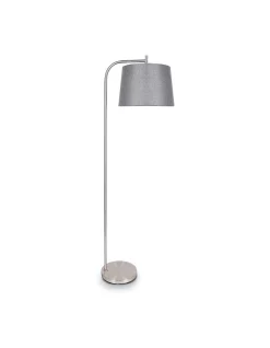 Budget 🥰 Sarantino Metal Task Floor Lamp Stand In Nickel Finish Grey Linen Fabric Round Shade 💯