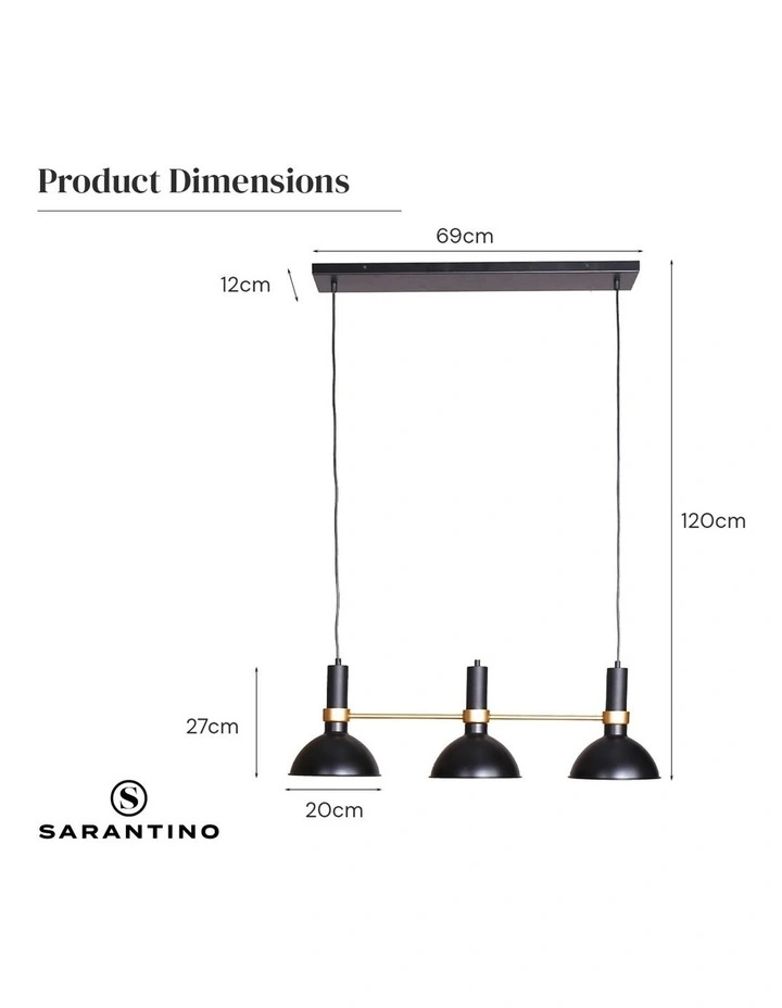 Budget π― Sarantino 3-Light Metal Retro Style Pendant Lamp In Black β - Image 5