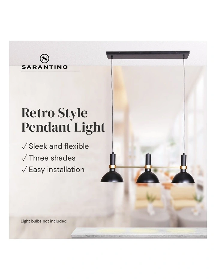 Budget π― Sarantino 3-Light Metal Retro Style Pendant Lamp In Black β - Image 7