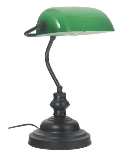 Promo 😉 Oriel Lighting Banker's Touch Table Lamp Black/Green 🎉