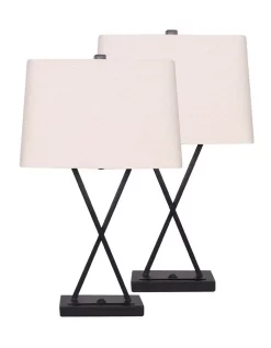 Best Pirce 🔔 Sarantino Metal Table Lamp Rectangular Shade X Stand Cream 😉