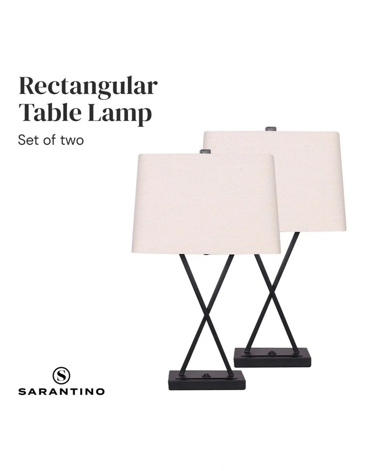 Best Pirce π Sarantino Metal Table Lamp Rectangular Shade X Stand Cream π - Image 5