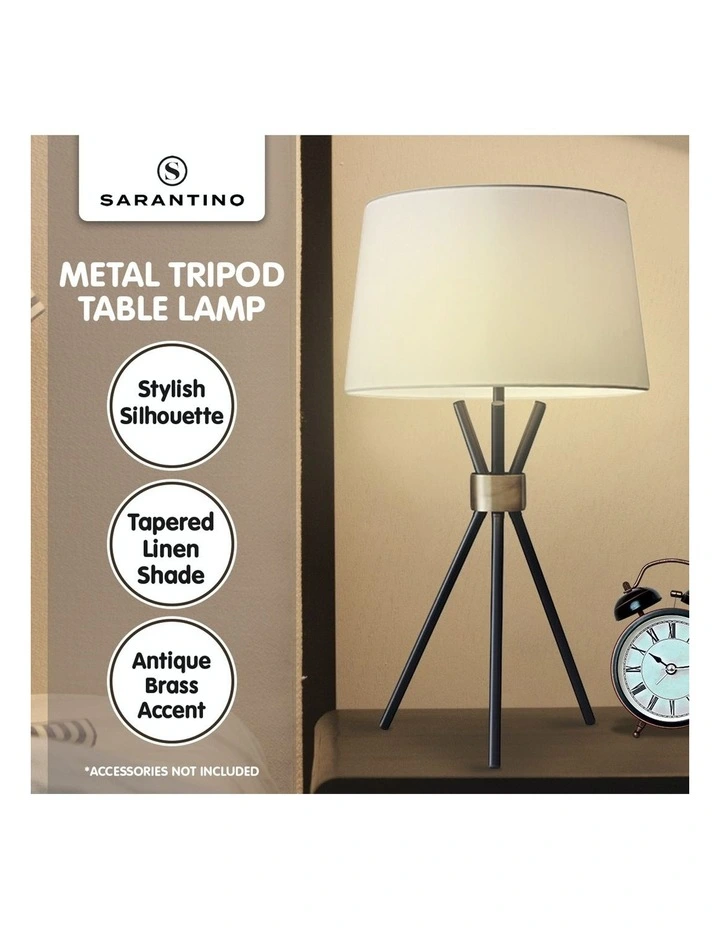 Best Sale ???? Sarantino Metal Tripod Table Lamp With Antique Brass Accent ???? 6 Best Sale ???? Sarantino Metal Tripod Table Lamp With Antique Brass Accent ???? - Image 6