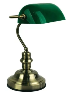 Flash Sale 😀 Oriel Lighting Banker's Touch Table Lamp AB/ Drak Green 🧨