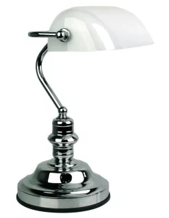 Discount 🤩 Oriel Lighting Banker's Touch Table Lamp Chrome/ Gloss Opal ⭐